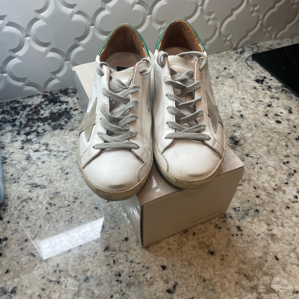 Golden Goose Super-Star Sneakers with Brown and Green Accents - Picture 3 of 9